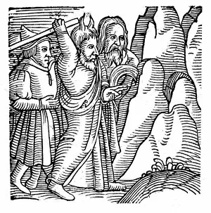 Striking Collection: Moses striking the rock in the wilderness and producing water, 1557