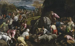 Moses Striking Water from the Rock. Artist: Bassano, Jacopo, il vecchio (ca. 1510-1592)
