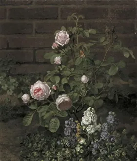 Otto Diederich Ottesen Prints: A Moss Rose Tree Sourrounded by Summer Flowers, 1864. Creator: Otto Didrik Ottesen