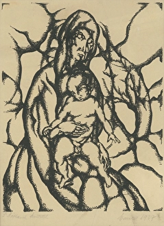 Konstantn Prints: Mother with child, 1927. Creator: Konstantin Bauer
