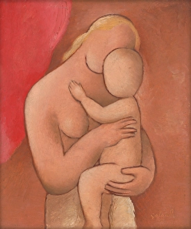 Maternal Prints: Mother with Child, around 1934. Creator: Mikulas Galanda