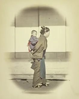 Olive Green Prints: Mother with Child in Bunting, about 1868. Creator: Felice Beato