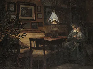Kerosene Lamp Prints: Mother and child, evening, 1890-1907. Creator: Sigurd Wandel