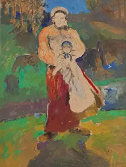 Malyavin Gallery: Mother and Child in Landscape. Artist: Malyavin, Filipp Andreyevich (1869-1940)