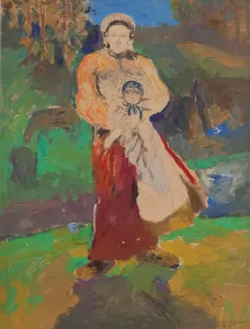 Malyavin Gallery: Mother and Child in Landscape. Artist: Malyavin, Filipp Andreyevich (1869-1940)