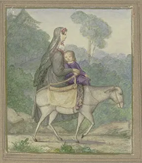 Travelling Prints: Mother and child riding on a donkey, 19th century. Creator: Unknown