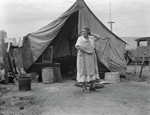 Tent City Prints: Mother of family of migrant fruit workers encamped on outskirts of Porterville