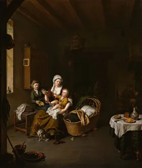 Rattle Prints: A Mother Feeding her Child (The Happy Mother), 1707. Creator: Willem van Mieris