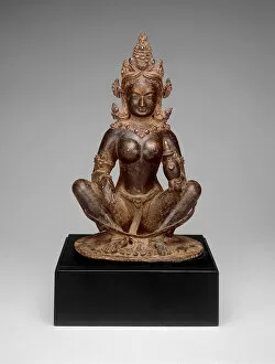 Copper Alloy Collection: Mother-Goddess Brahmani Seated in Yogic Posture Holding Water Pot, 13th century