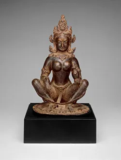Copper Alloy Collection: Mother-Goddess Brahmani Seated in Yogic Posture Holding Water Pot, 13th century