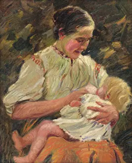 Breastfeeding Prints: Mother Nursing, 1923. Creator: Gustav Mally