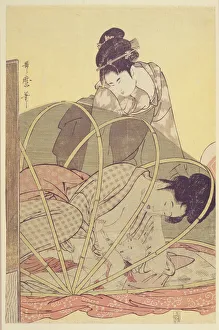 Mother Nursing Baby under Mosquito Net, c. 1795. Artist: Utamaro, Kitagawa (1753-1806)