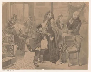 Art Dealer Prints: Mother and son with an art dealer, 1857-c.1900. Creator: Anon