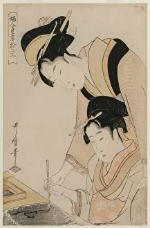 1753 1806 Prints: Mother Teaching her Daughter Calligraphy, from the series, Twelve Occupations of Women, c