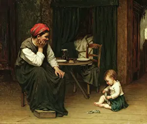 Sitting On Ground Prints: Mother's Joy, 1868. Creator: David Adolf Constant Artz