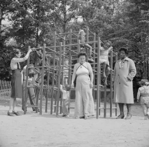 Mothers supervising their children at Camp Ellen Marvin, Arden, New York, 1943. Creator: Gordon Parks