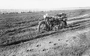Track Prints: Motorbike in mud, near Dalby, Queensland, 1930. Creator: Jack Bain