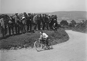 Bend Prints: Motorcycle competing in the South Wales Auto Club Caerphilly Hillclimb, Wales, pre 1915