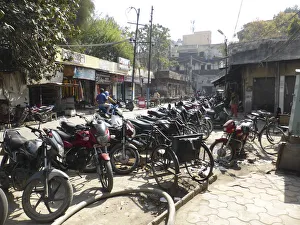 Northern Gallery: Motorcycles parked in street, Amritsar Punjab, India 2017. Creator: Unknown