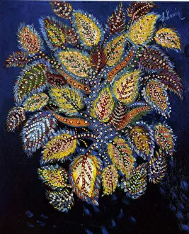 Naive Art Collection: Mottled flowers on a blue ground, 1929. Creator: Louis (Seraphine de Senlis)