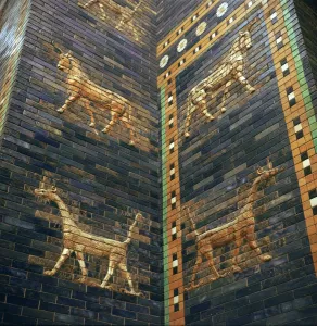 7th Century Bc Prints: Moulded bricks from the Ishtar Gate showing lions and mushrushu, 7th century BC