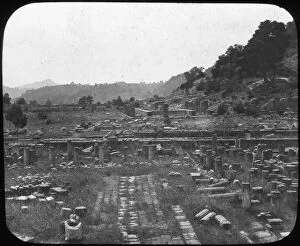Lantern Slide Gallery: Mount Kronos and Temple of Hera, Olympia, Greece, late 19th or early 20th century