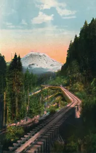 Mount Rainier Prints: Mount Rainier from the C. M. & P. S. R. R. c1916. Artist: Asahel Curtis