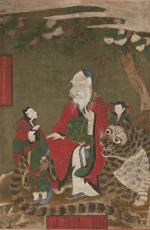 Mountain God with Tiger and Attendants, 1874. Creator: Unknown Mountain God with Tiger and Attendants, 1874. Creator: Unknown