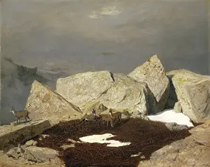 Mountain Landscape with Chamois, 1849. Creator: Arnold Bocklin