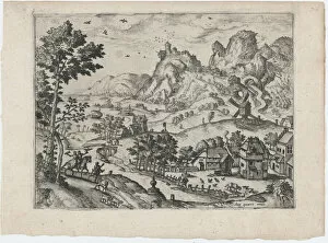 Quay Collection: Mountain Landscape with Falconers, ca. 1570. ca. 1570. Creators: Anon, Lucas Gassel