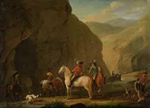 Waiting Prints: Mountain Landscape with a Hunting Party, 1787. Creator: Johann Georg Pforr