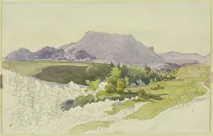 Steiermark Prints: Mountain landscape (near Graz, Styria?), mid-19th century. Creator: Ernst Welker