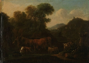 Herdsman Prints: Mountain Landscape with Shepherd, probably between 1710 and 1760. Creator: Jan van Gool