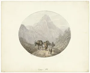 Mountain landscape in Spain, with donkeys, 1812. Creator: Otto Baron Howen
