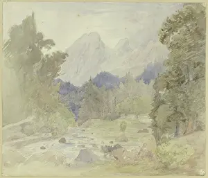 Bavaria Prints: Mountain landscape, stream near Berchtesgaden