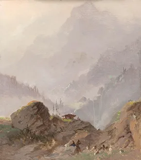Chalet Prints: Mountain Landscape in Tirol with Chamois, c.1858. Creator: Johannes Tavenraat