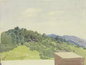 Mountainside Prints: Mountain landscape, viewed from a castle complex, 1847. Creator: Carl Theodor Reiffenstein