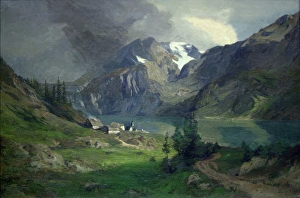Fjord Prints: Mountain landscape with Village, 1873. Creator: Thorben Viking Bille