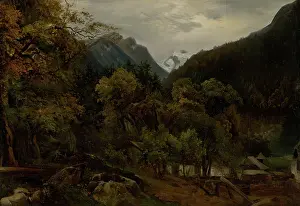 Carton Prints: Mountain landscape with wooden huts, c1860. Creator: Alexander Brodszky