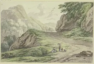 Travelling Prints: Mountain path with staffage, (1689?). Creator: Unknown