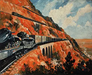 Foreboding Prints: Mountain railway transporting tanks