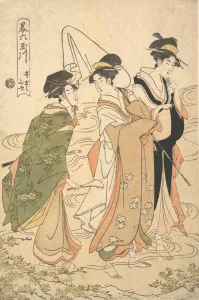 Paddling Gallery: Mountain Roses of Ide (Ide no Yamabuki), from the series A Parodic Six Jewel Rivers (Y