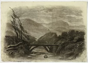 Stream Gallery: Mountain Stream with Small Bridge I, c. 1855. Creator: Elizabeth Murray