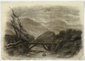 Elizabeth Heaphy Prints: Mountain Stream with Small Bridge I, c. 1855. Creator: Elizabeth Murray