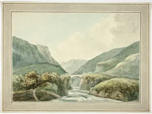 Smith John Prints: Mountain Town by Bridge Spanning Rapids, 1769-1831. Creator: Unknown
