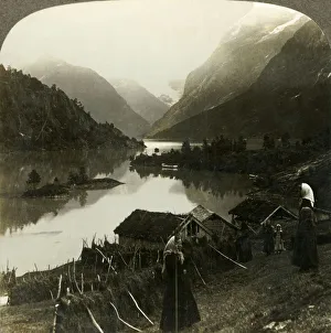 Mountain-walled Loen Lake - unrivalled in beauty and grandeur - from Seten farm, Norway, c1905 Mountain-walled Loen Lake - unrivalled in beauty and grandeur - from Seten farm, Norway, c1905