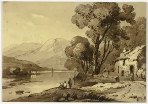 Mountainous Landscape with Artist Sketching in Foreground, n.d. Creator: James Robertson
