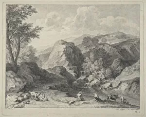 Mountainous landscape with herdsmen and cows, ca. 1725-80. Creator: Joseph Wagner