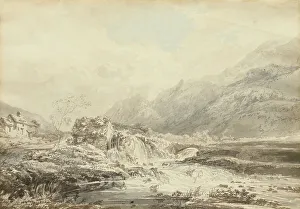 Water Mill Prints: Mountainous Landscape With Overshot Mill And Bridge, c1795. Creator: Thomas Girtin
