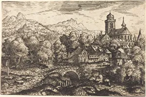 Lautensack Hanns Prints: Mountainous Landscape with a Village, 1553. Creator: Hans Sebald Lautensack